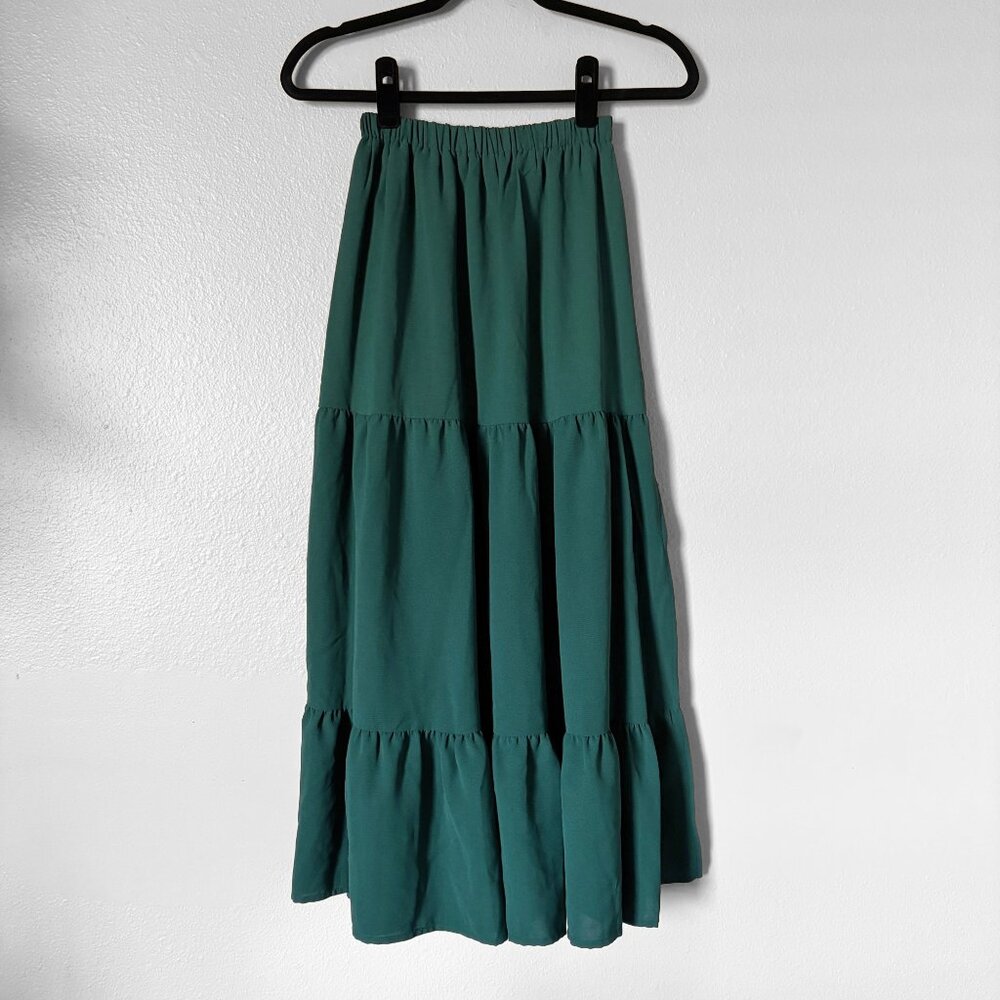 Women’s Tiered Maxi Skirt in Deep Green - Picture 2 of 13